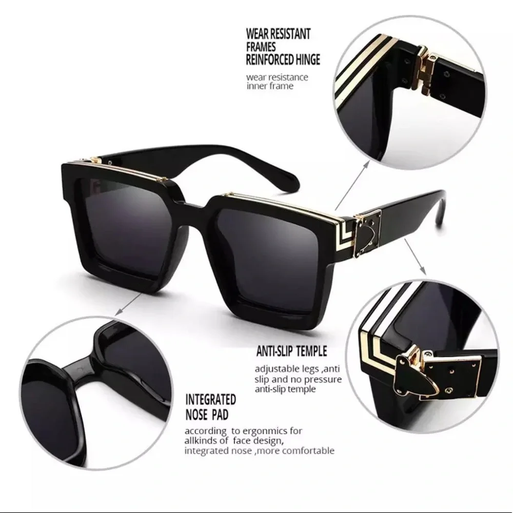 Luxury Brand Designer Square Sunglasses Men